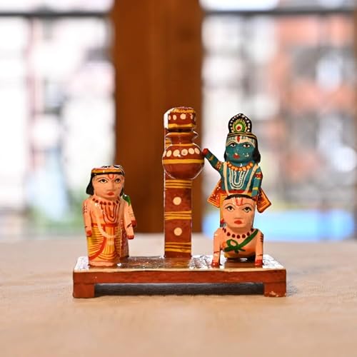 Figura de Madera Krishna Makhan Chor Handpainted miniatura 4