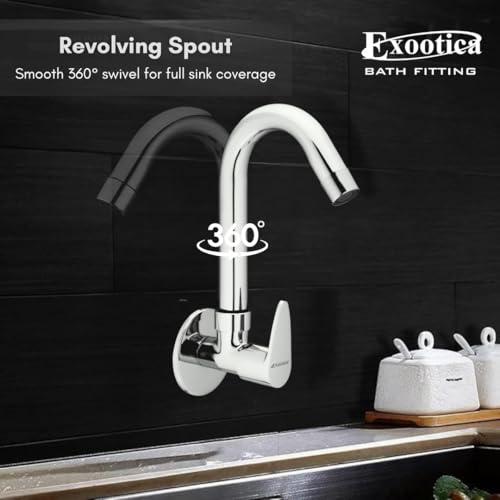 Image of Chrome Finish Silver Sink Cock | Wall Mounted Faucet for Kitchen & Utility Use - Sleek & Durable Design - Prime