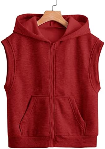 LAOCERENCE Girls Boys Basic Sleeveless Zipper Vest Hoodie Casual Sweatshirt Soild Tank Tops Kanga Pocket Outerwear coat Jacket Burgundy