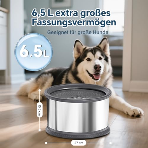 6,5L Hundenapf Grosse Hunde,Wassernapf Hund Ohne Sabbern, Trinknapf Hund, Wassernapf für Mittelgroße/Große Hunde(grau, 6.5L)