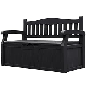 Greesum 80 Gallon Outdoor Storage Bench Resin Patio Furniture with ArmrestWaterproof and Durable Perfect to Garden Poolside and Lawn Black