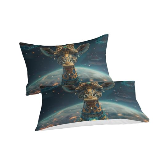 Housse de couette girafe 3D 140x200 microfiche avec taies d'oreiller - 3