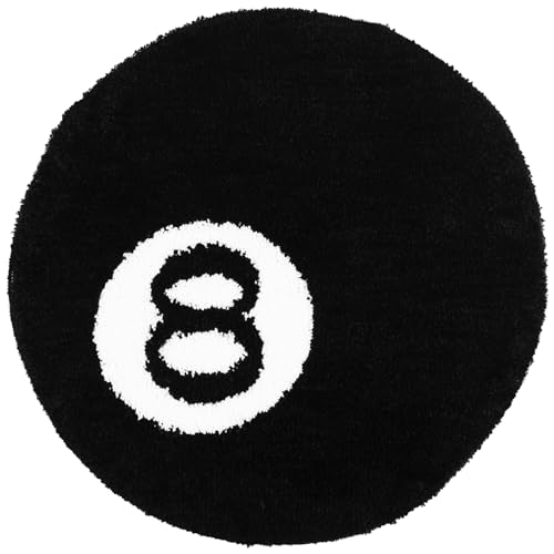 Gatphy 8 Ball Rug Simulation Billiards Round Rugby Decorative Carpet 60CM 80CM Absorbent Non Slip Soft Bath Mat Machine Washable for Living Room Party Decorations (Black 80X80)