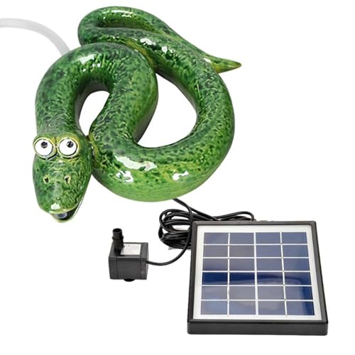 Storm's Gartenzaubereien Wasserspeier Solar mit Pumpe Schlange - grün aus Keramik für Teich und Miniteich