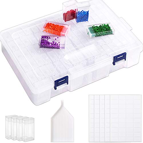 SGHUO 84 Slots 5D Diamond Painting Storage Containers Diamond Art Accessories Beads Storage Box with Funnel Plate 200pcs Label Stickers for Seeds DIY Art Crafts