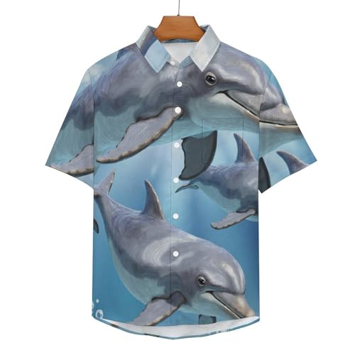 Camisa con estampado 3D de delfines: estilo informal con cuello de solapa 4
