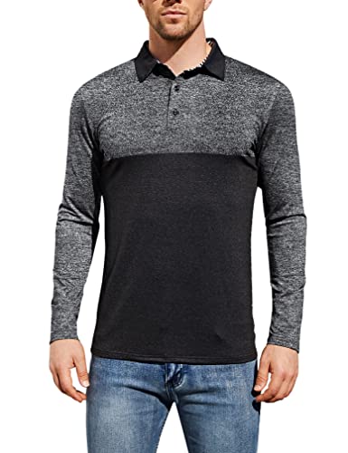 Men's Casual Golf Polo T Shirts Athletic Long Sleeve Quick Dry Slim Fit Collared Performance Shirts