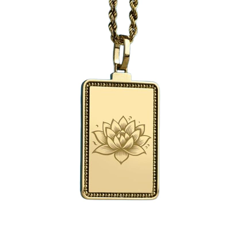 Pendentif fleur de lotus gravée et collier argent 925 plaqué or, chaîne de 45 cm mixte