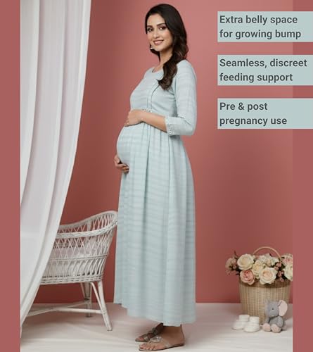 Image of DUMMY SHAPE Feeding Kurtis for Women Cotton Blend | Printed Pregnancy Flare Kurta with Dual Nursing Zippers to Pre & Post Partum | Maternity Dresses | Gifts for Pregnant Woman