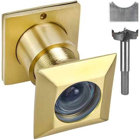 Earl Diamond Solid Brass Square HD 220 Degree Door Viewer Peephole with 28mm Drill Bit and Privacy Cover, Compatible with Door Thick from 1-21/32" to 2-1/8", Satin Gold Cover