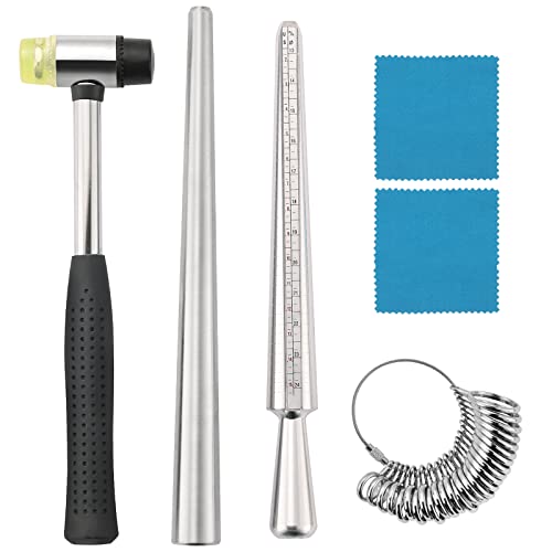 Amgsh Ring Mandrel Sizer Tool With Metal Mandrel Finger Sizing Measuring Stick And Ring Sizer Guage Of 27 Pcs Circle Models Jewelry Sizer Tool And Rubber Jewelers Hammer #TOP5