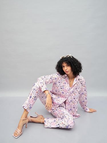 Image of SASSAFRAS Women's Satin Floral Darted Pants