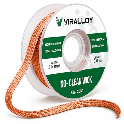 Image of Solder Wick 2.5mm x 10ft - No-Clean Rosin Desoldering Wick for Electronics, PCB & Circuit Board Repair | Copper Desoldering Braid for Soldering Kit, Soldering Iron Kit & Fer a Souder