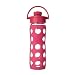 Lifefactory Unisex Glass Bottle with Flip Cap 16 oz. Raspberry Water Bottle 16 oz