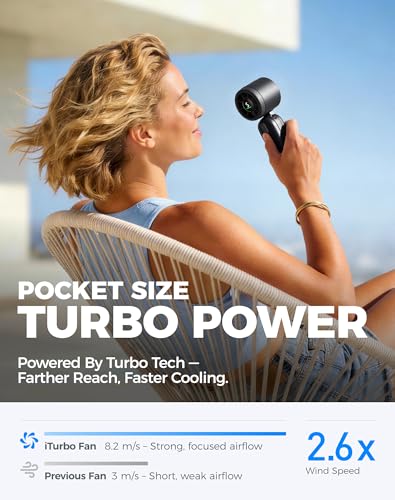 Image of Diveblues Mini Handheld Fan, 30ft /s Portable Turbo Fan [12H Max Cooling], 4000mAh Personal Fan with LED Display, 3-in-1 Hand Held /Neck /Desk Fan for Travel, Cruise, Disney Essentials