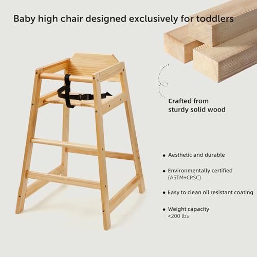Image of 4 Pack Wooden High Chairs for Babies and Toddlers, Restaurant-Style Stackable High Chair with Commercial Grade Solid Wood for Dining Table & Kitchen, Easy to Clean Baby Booster Seat -Natural