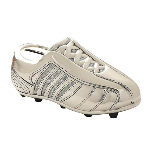 Tirelire en forme de chaussure de football en plaqué argent – Cadeau de baptême Bambino – Cadeau de fête prénatale souvenir pour enfants – Cadeau de...