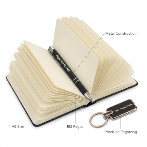 Image of Personalized Diary, Metal Pen & Keychain Set | Size A5-192 Page Writing Journal | Engraved Gift Set for Office, Corporate Events, Diwali, Christmas & Special Occasions | Bestsellers | Perfect For Corporate Gifting