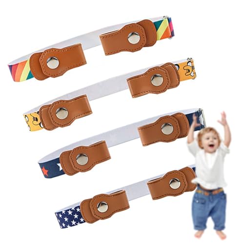 Homefantasy Ceinture Élastique Sans Boucle Invisible pour Enfant 3-12 ans - 4 Pièces Réglable pour Jean, Pantalon, Robe