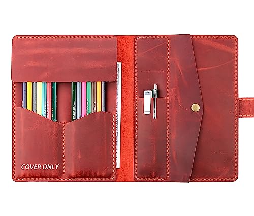 Image of Robrasim Leather Pencil Case Pouch, Handmade Artist Draw Pen Case Roll, Rustic Leather Painting Brush Case and Tool Organizer, Wine