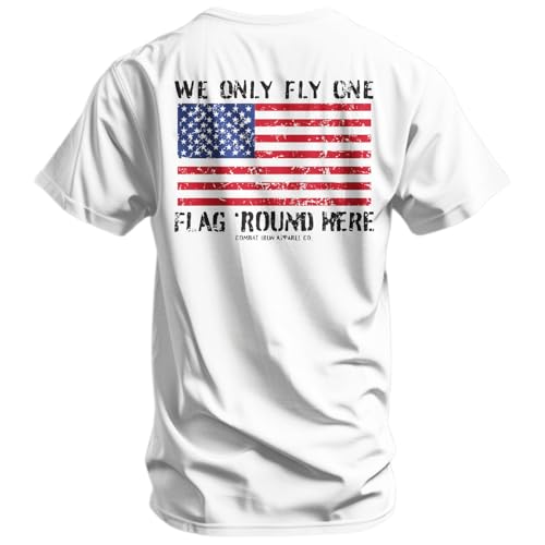 Combat Iron Men's Graphic T-Shirt | We Only Fly One Flag Round Here | Cotton-Poly Blend | Athletic Fit, Tagless Comfort
