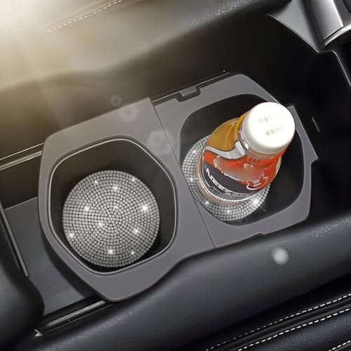 Image of Osilly Bling Car Cup Holder Coaster, Crystal Rhinestone Anti-Slip Insert Coasters, Universal 2.75 Inch Fashion Automotive Cup Mat, Car Interior Accessories Decor Gifts for Women (White, 4PCS)