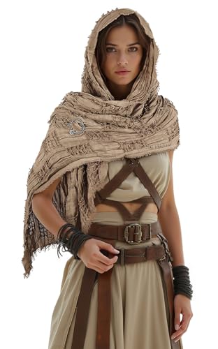 VZQI Desert Costume Desert Wasteland Hooded Shawl Cloak with Brooch - Multipurpose Shoulder Cape for Cosplay & Halloween Brown