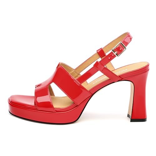 Image of ROSERWISH Heels for Women Chunky Block Platform High Heels Square Open Toe Strappy Heel Sandals Wedding Party Prom Fashion Slingback Dress Pump Sandals Shoes