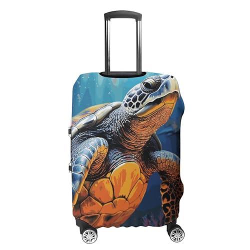 Painted Sea Turtle Travel Luggage Cover Elastic Washable Suitcase Cover Dustproof Anti-Scratch Suitcase Protector Fits 19-32 Inch Luggage, M4