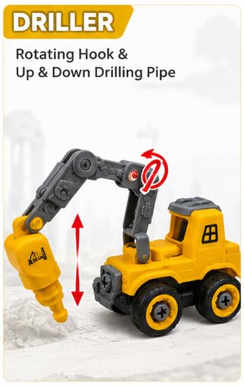 Image of TEC TAVAKKAL 4 in 1 Construction Vehicle Toys for Kids, DIY Assembly Engineering Truck Set with Screwdriver, Crane, Excavator, Missile Launcher & Fire Truck, Educational Toy (Set of 4 Vehicle Toys)
