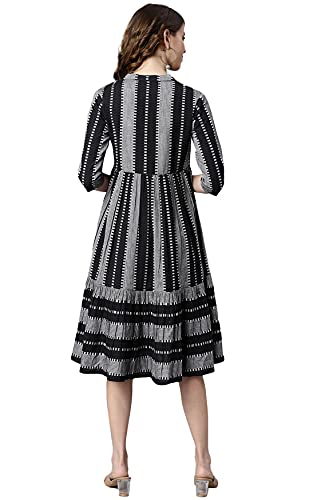 Image of Janasya Women's Black Cotton Western Dress