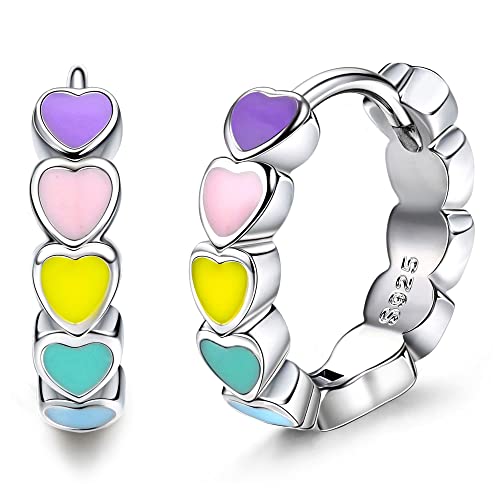 JeweBella Pequeños Pendientes Aros Estrella Corazón Plata de Ley 925 Pendientes Antialérgicos Cartílago, Joyas Regalos para Mujer y Niñas