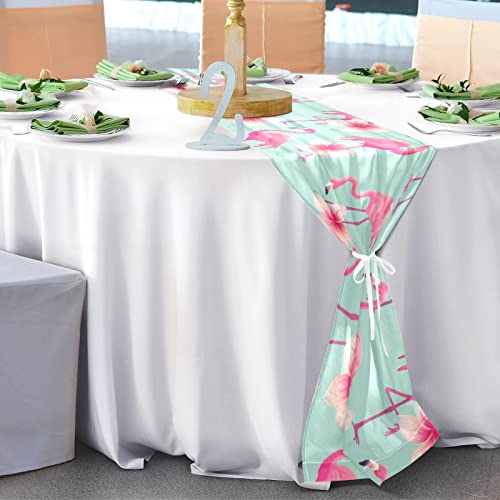 Floral Flamingo Chiffon Table Runner Rustic Sheer Table Decor Romantic Wedding Decorations Cake Table Runner For Cake Table Wedding Decor, 108 Inches Long #TOP5