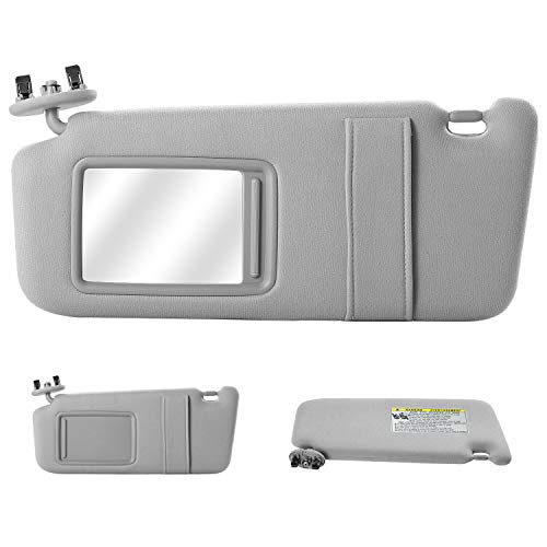 Anumit Sun Visor for Toyota Camry, Left Driver Side Windshield Sun Visor Mirror Assembly Replacement Part fits 2007 2008 2009 2010 2011 Toyota Camry and Camry Hybrid Without Sunroof and Light, Gray