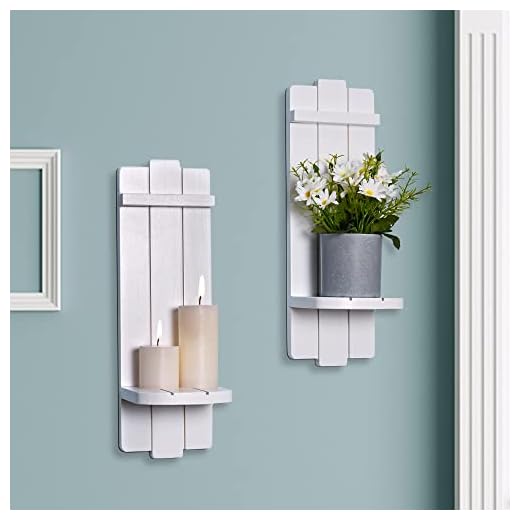 Yorkmills Sconces Wall Decor Set of 2, Wall Candle Holder Rustic Home Decor, Farmhouse Wall Art Floating Candle Sconces Shelf White Wall Decorations for Living Room, Dining Room, Bedroom, Bathroom