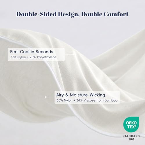 Image of PHF Cooling Blanket Queen Size 90 inchx90 inch, Double-Sided Cooling for Hot Sleepers (Q-Max 0.46+), Lightweight Breathable Summer Blanket for Night Sweats with Rayon Derived from Bamboo, Light Grey