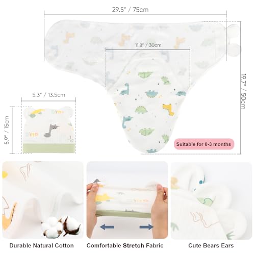 Image of DRESHOW BQUBO 3 Pack Newborn Baby Swaddle Blanket with Hats Infant Adjustable Velcro Swaddling Wraps with Bear Ears Cap for 6-12 Lbs Newborns & 0-3 Months Girls Boys