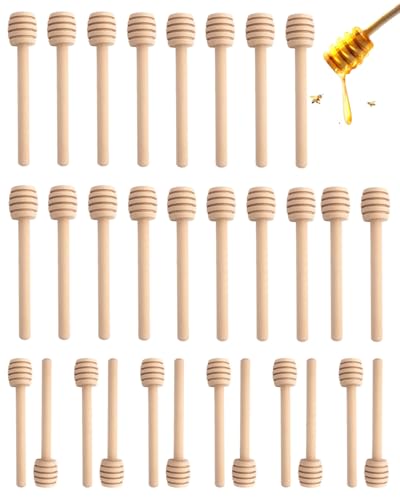 QLEUIFT 30 Pezzi Cucchiaini Bastoncini Miele Legno Spargimiele Bastoncini Miele Cucchiaio Honey Dipper per Miele e Gadget per Feste di Nozze per Ringraziamento Matrimonio Battesimo, 8cm