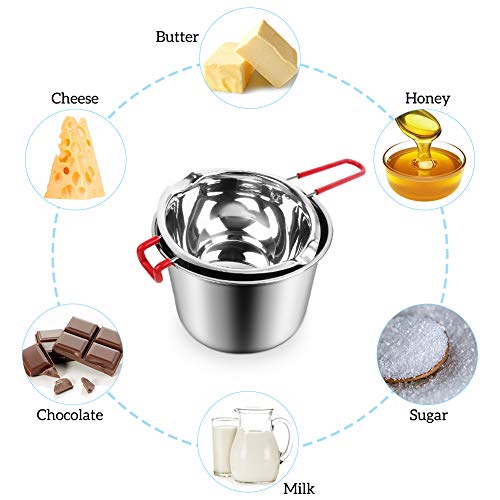 Stainless Steel Double Boiler Pot,3 Cup Capacity Metal Melting Pot with Heat Resistant Handle,600ml Steel Universal Insert Melting Pan for Chocolate,Butter,Candle,Candy and Soap - Thumbnail 2