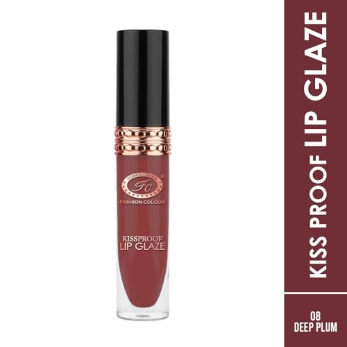 Image of Fashion Colour Kissproof Lip Glaze | Up to 12 Hours Stay | Velvet Texture | Non-Transfer Waterproof Lipstick | Highly Pigmented | for Women | 7g (Deep Plum)