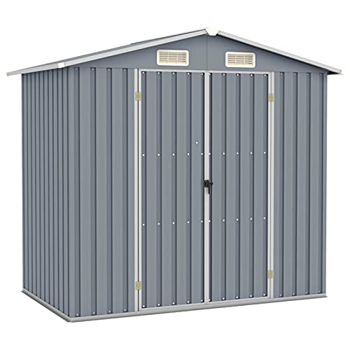 Keketa Cobertizo de jardín, cobertizo de almacenamiento de jardín al aire libre, cobertizo de herramientas de jardín, caja de almacenamiento para muebles de jardín, color gris, 205 x 129 x 183 cm,