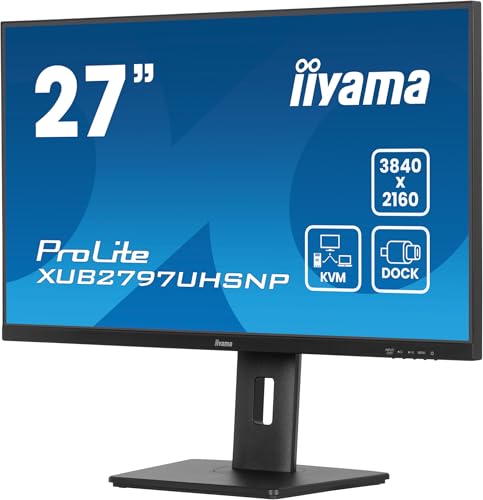 Ecran iiyama Prolite XUB2797UHNP-B1, IPS, 3840x2160, 4ms, 350cd, HDMI/DP/USB-C, 4xUSB HUB (3x3.2, 1xC), USB-C Dock, Haut-parleurs,réglable en Hauteur, Commutateur KVM, Garantie 5 Ans sur site