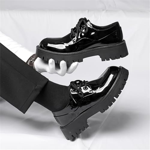 Men's Black Patent Leather Lace-Up Platform Oxfords Shoes Round Toe Chunky Lug Sole Soft Bottom Non-Slip Heightening Dress Derby Shoes for Business Office Casual Wedding Party4