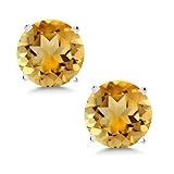 Gem Stone King 14K White Gold Yellow Citrine Women Stud Earrings with Comfort Back (0.90 Ct Round...