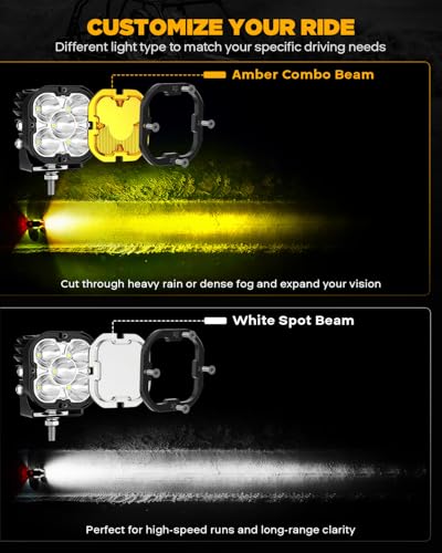 Image of Auxbeam XP-Ultra Series 3-Inch 80W Cube LED Pods with Amber White Covers | Spot flood combo beam, 9600LM decent off-road lights, Auxiliary driving fog lamp, Jeep Ford ATV truck ditch lights