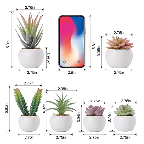 Cewor 6Pcs Succulents Plants Artificial In Mini White Ceramic Pots, Small Succulent In Pots Faux Succulent Fake Indoor Plants For Office Decor Home Decoration Bedroom Desk Bathroom Windowsills Aesthe #TOP1