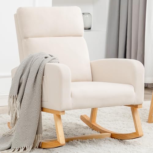 Image of YUUIJOAA Rocking Chair Nursery - Glider Modern Accent Chairs Upholstered Nursing Rocker Padded Armchair for Indoor Living Room Bedroom Beige