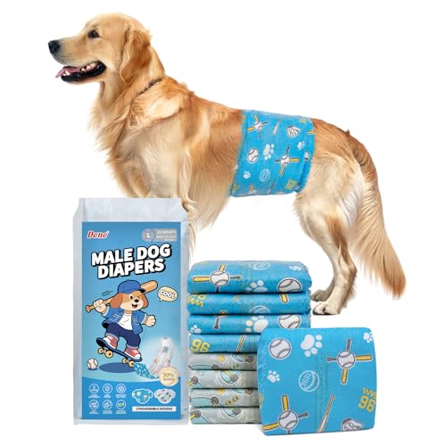 Dono Hundewindeln für Rüden, 30% breiter, 20 Stück Hunde Windeln, Rüdenwindeln, 2 Designs, super saugfähig, auslaufsichere Windeln für Hunde, Inkontinenz, Reisen, Training, L(63-81 cm