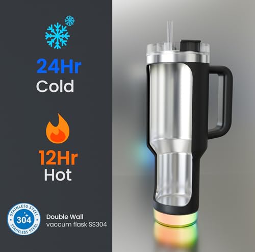 Image of Aquaminder Smart Tumbler with lid and Straw 1200ml Cup Holder Car Gym Yoga Travel Stainless Steel Vacuum SS304 Flask Mug,Nile (Black)