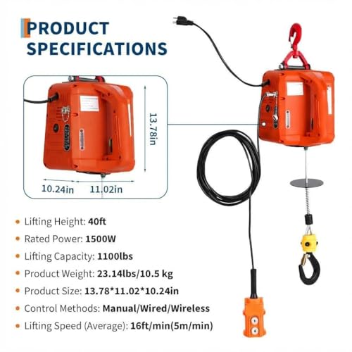 Polipasto eléctrico 3 en 1 de 1500W con control remoto miniatura 5